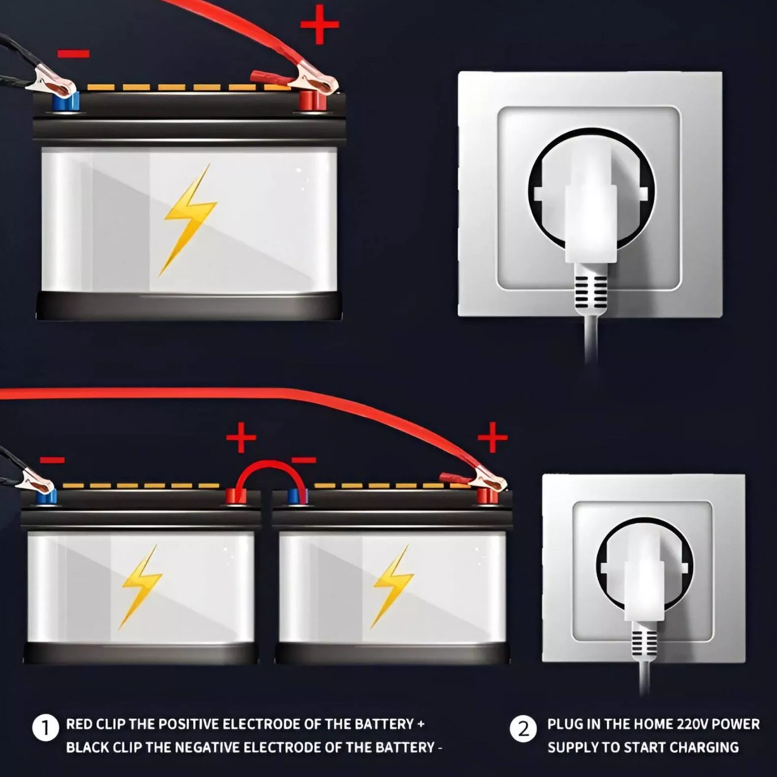 12V/24V Smart Battery Charger - 10A/5A Fast Charger with LCD Display & Pulse Repair - Image 5