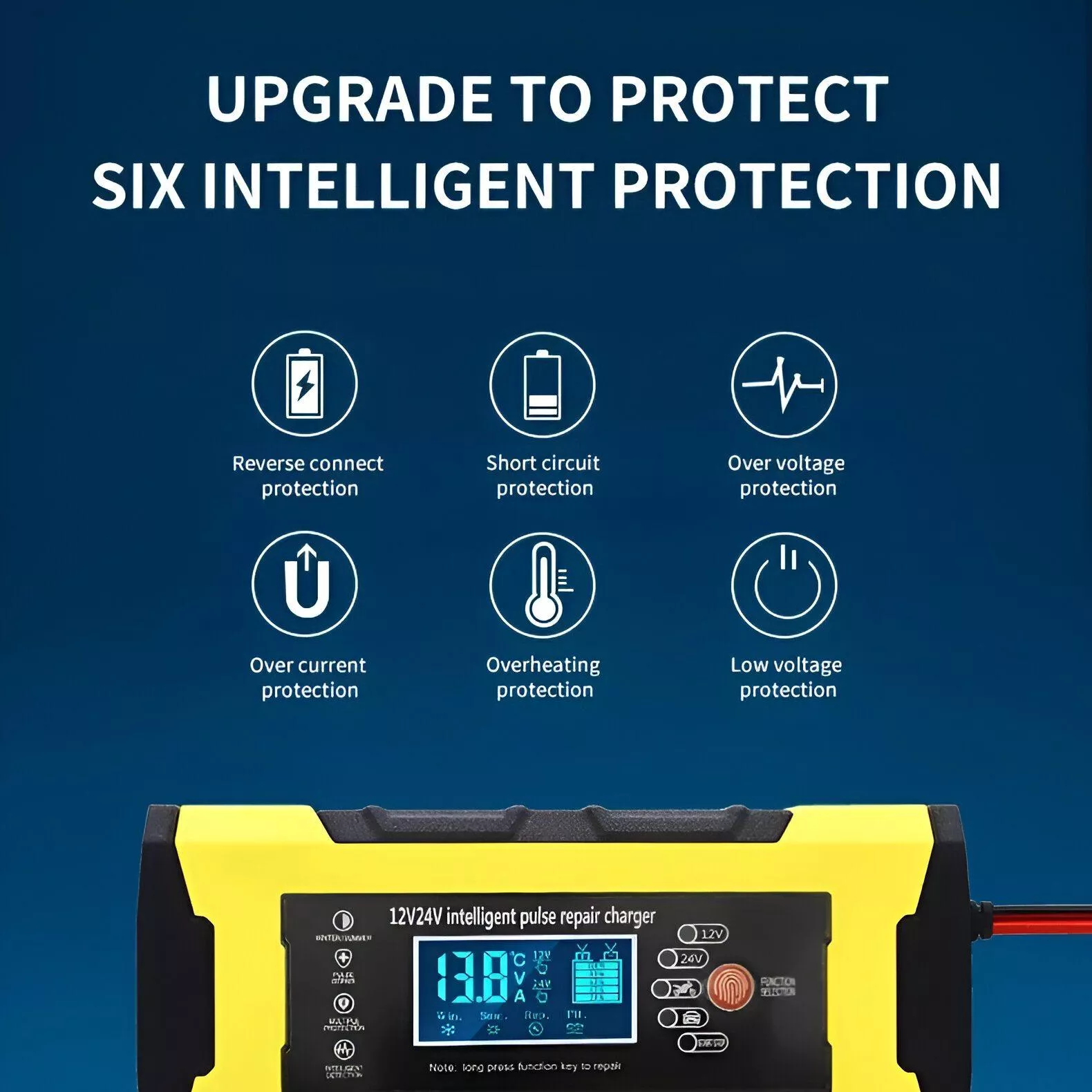 12V/24V Smart Battery Charger - 10A/5A Fast Charger with LCD Display & Pulse Repair - Image 3