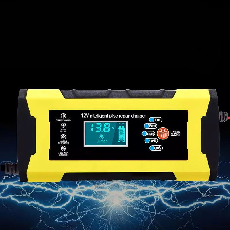 12V/24V Smart Battery Charger - 10A/5A Fast Charger with LCD Display & Pulse Repair
