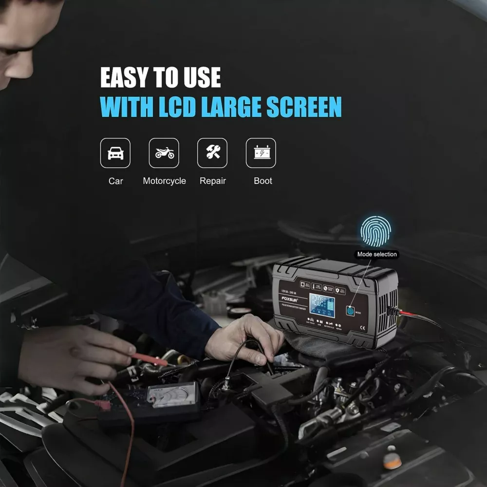 12V 8A Automatic Car Battery Charger with Digital Display - Smart Pulse Repair - Image 5