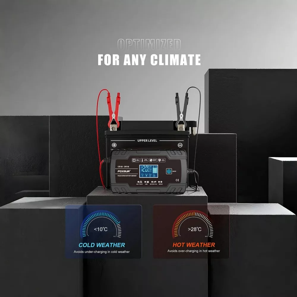 12V 8A Automatic Car Battery Charger with Digital Display - Smart Pulse Repair - Image 4