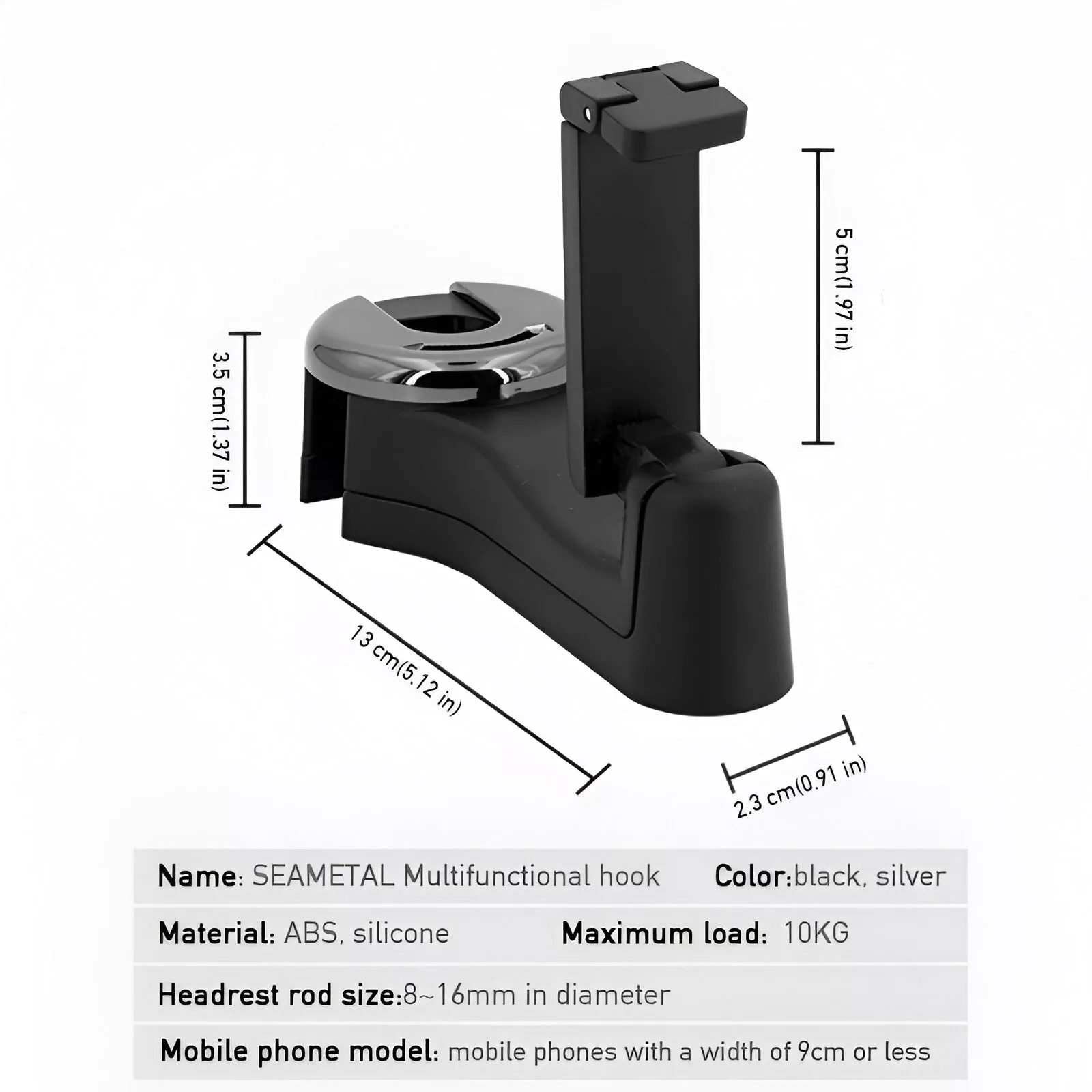 Universal Foldable Car Headrest Hook with Phone Holder for Bags and Clothes - Image 8