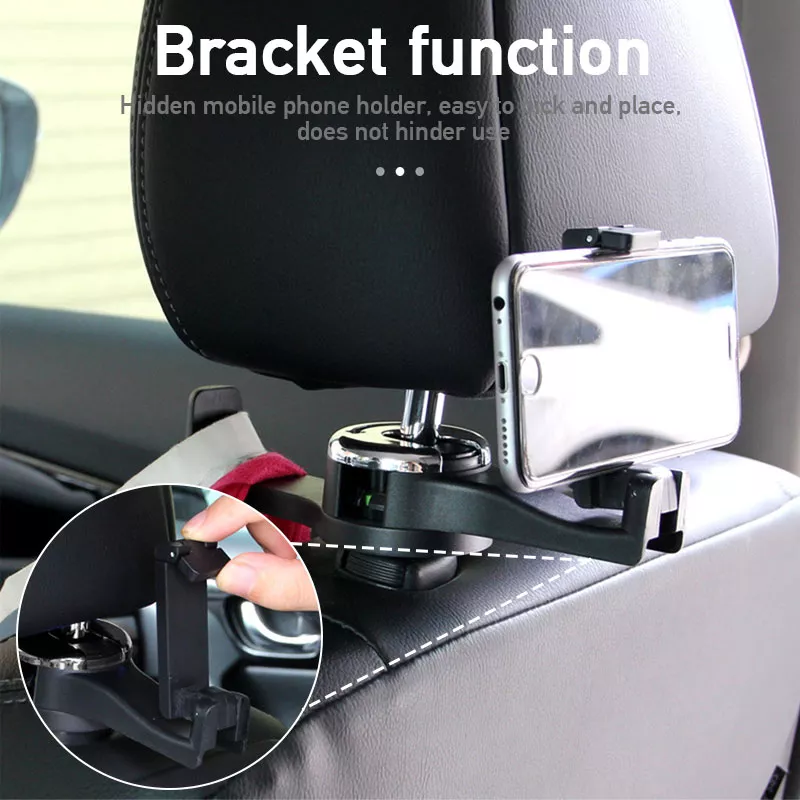 Universal Foldable Car Headrest Hook with Phone Holder for Bags and Clothes - Image 4