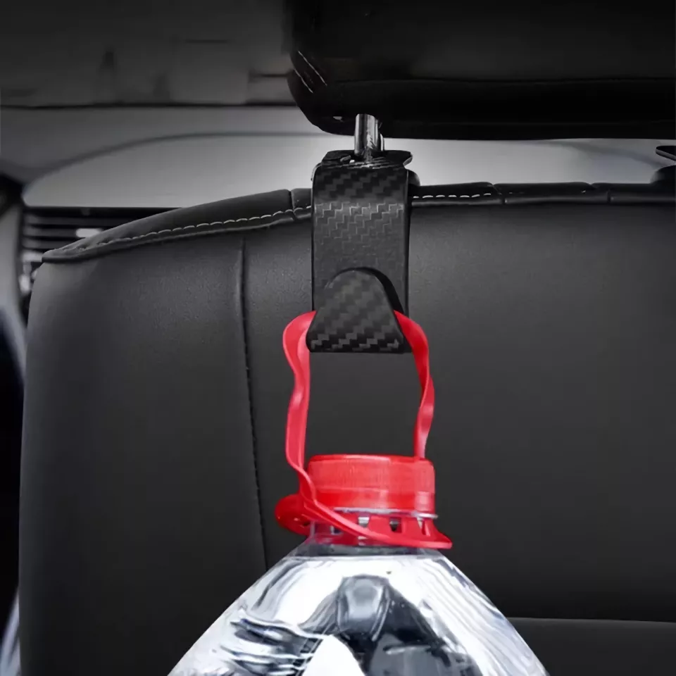 4PCS Carbon Fiber Car Headrest Hooks – Back Seat Organizer and Hanger Clips