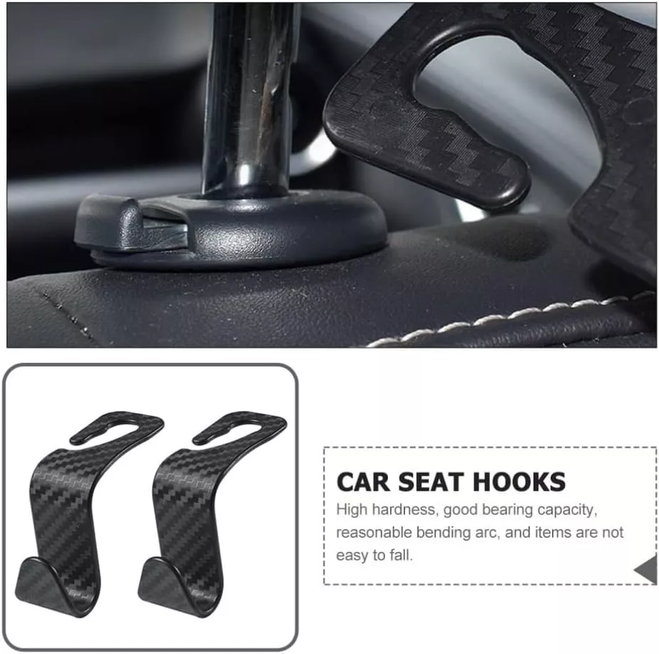 4PCS Carbon Fiber Car Headrest Hooks – Back Seat Organizer and Hanger Clips - Image 6