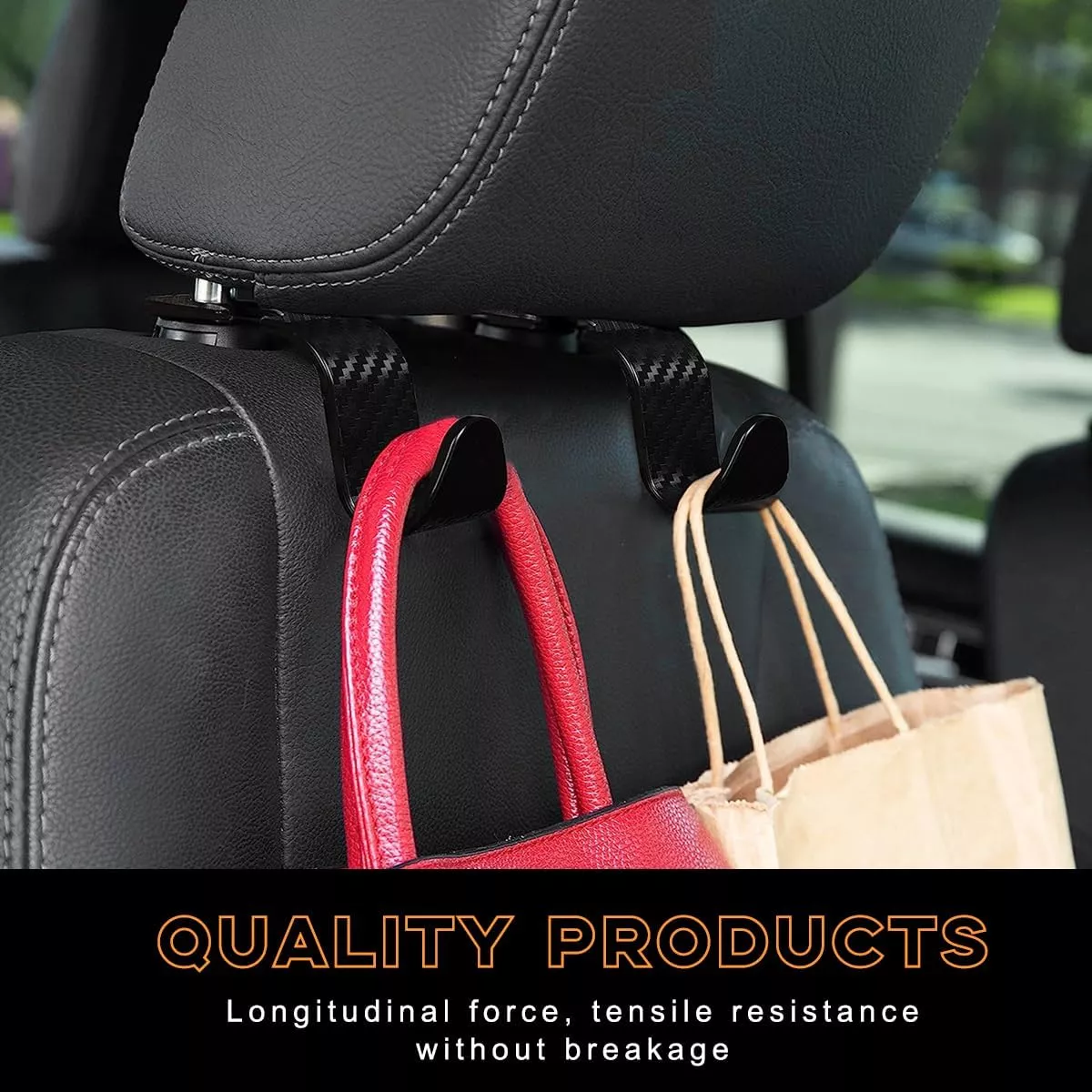 4PCS Carbon Fiber Car Headrest Hooks – Back Seat Organizer and Hanger Clips - Image 5