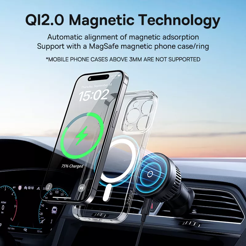 15W Magnetic Wireless Car Charger Fast Vent Mount with Phone Holder for iPhone - Image 2