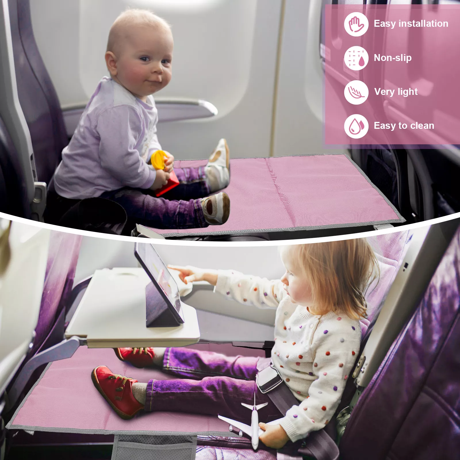 Kids Travel Airplane Bed with Storage Bag - Portable Seat Extender for Travel - Image 2