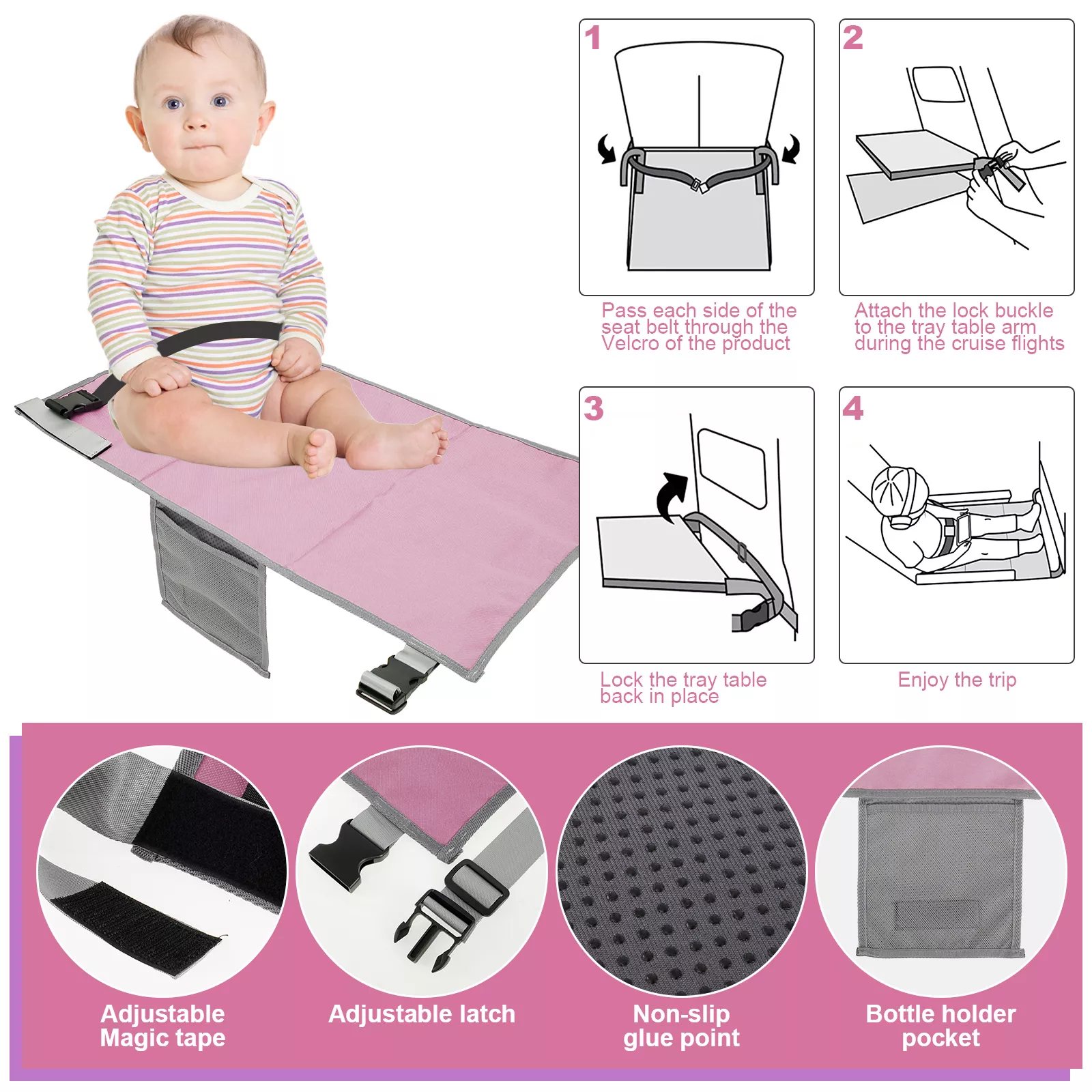 Kids Travel Airplane Bed with Storage Bag - Portable Seat Extender for Travel - Image 3