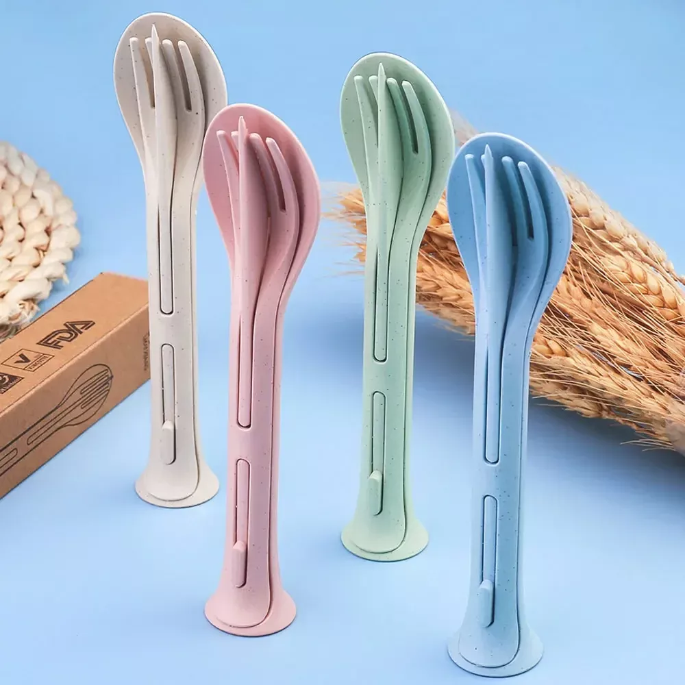 3PCS Portable Wheat Straw Cutlery Set – Travel-Friendly & Eco-Conscious - Image 2