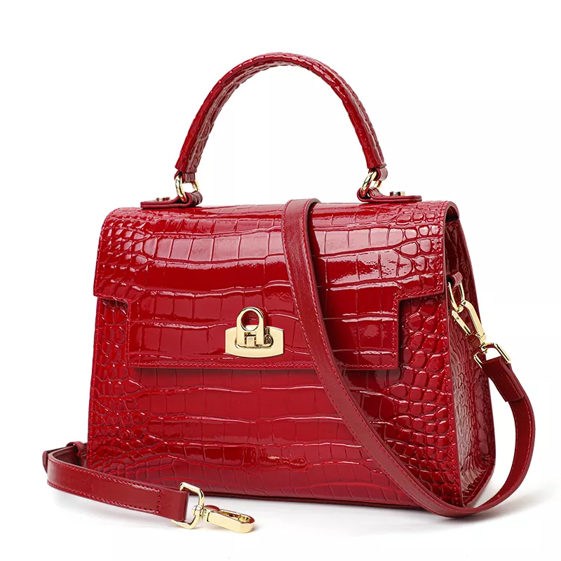 Elegant Crocodile Pattern Leather Crossbody Handbag - Premium Cowhide Shoulder Bag - Image 3