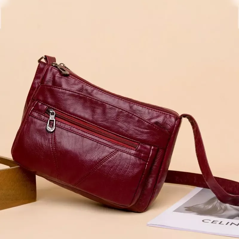 Elegant Vintage PU Leather Shoulder Bag with Multiple Pockets - Image 4