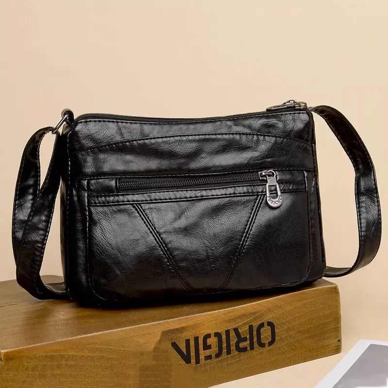 Elegant Vintage PU Leather Shoulder Bag with Multiple Pockets - Image 3