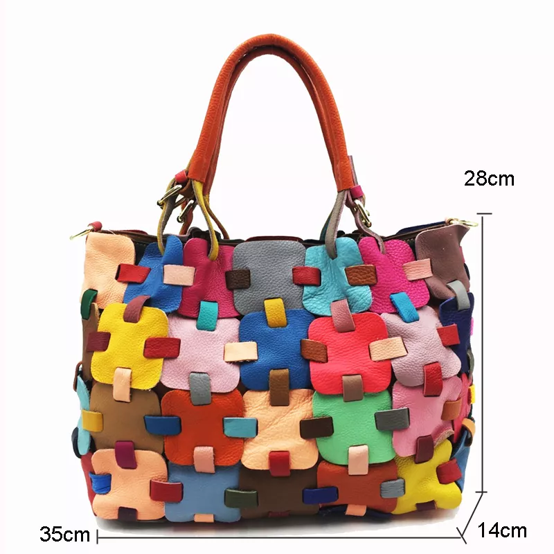 Large Genuine Leather Tote Bag - Multicolor Crossbody Shoulder Bag - Image 7