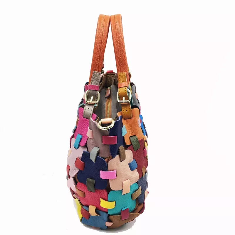 Large Genuine Leather Tote Bag - Multicolor Crossbody Shoulder Bag - Image 4