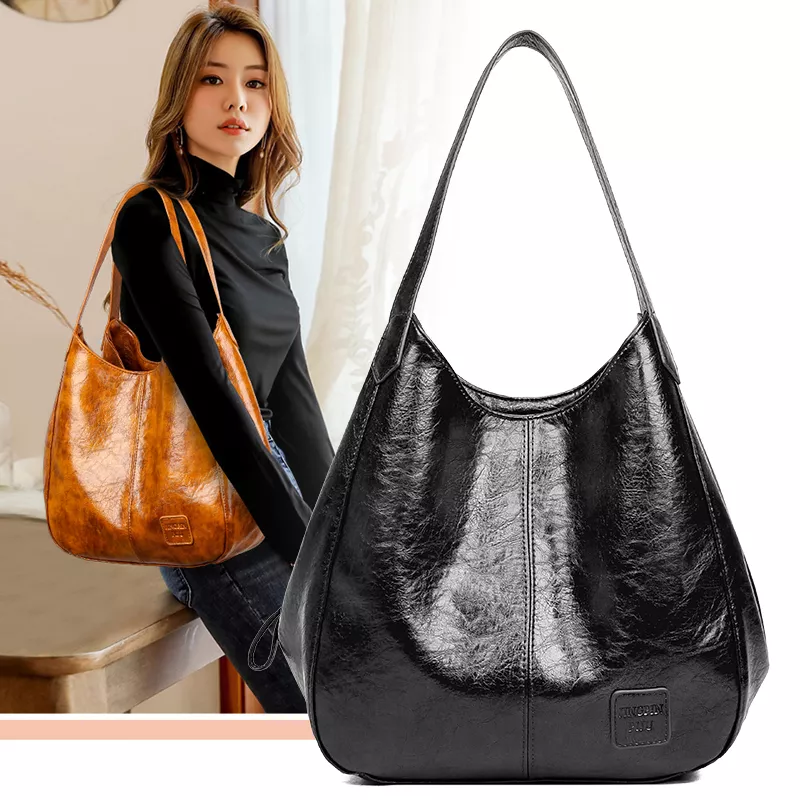 Large Capacity Vintage Hobo Shoulder Bag - Soft PU Leather Casual Tote - Image 2