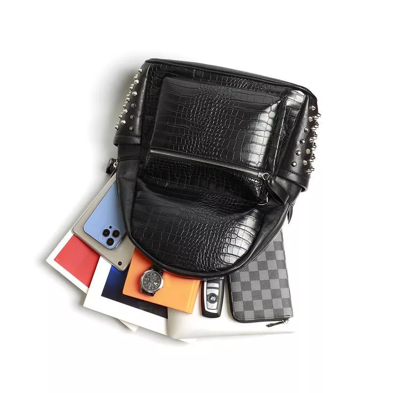Stylish Unisex PU Leather Alligator-Texture Laptop Backpack with Large Capacity - Image 6