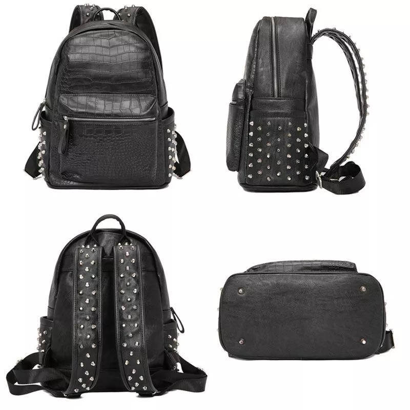 Stylish Unisex PU Leather Alligator-Texture Laptop Backpack with Large Capacity - Image 10
