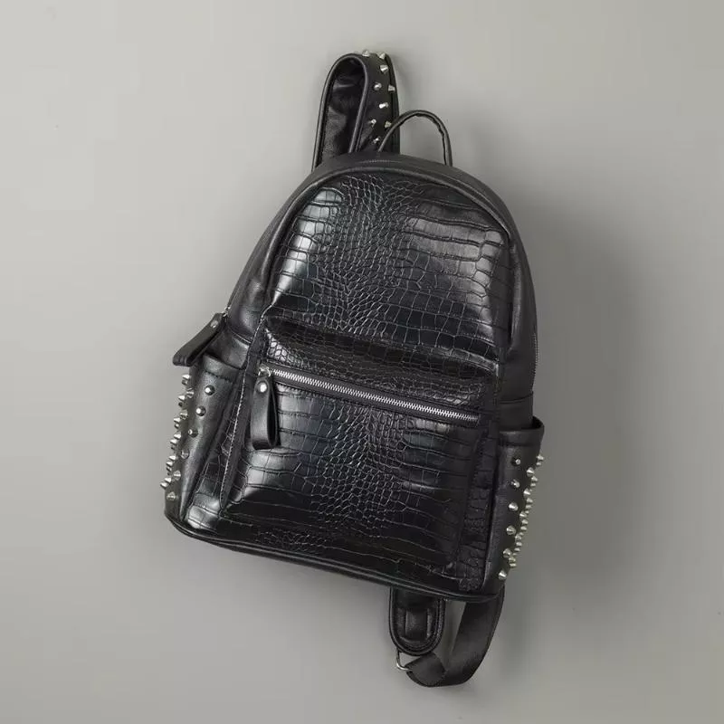 Stylish Unisex PU Leather Alligator-Texture Laptop Backpack with Large Capacity
