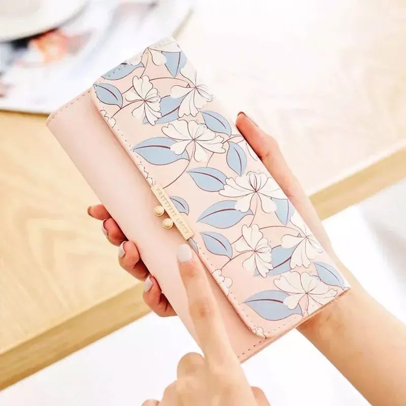 Elegant Floral Women’s Long Wallet - High Capacity 3-Fold Card Holder