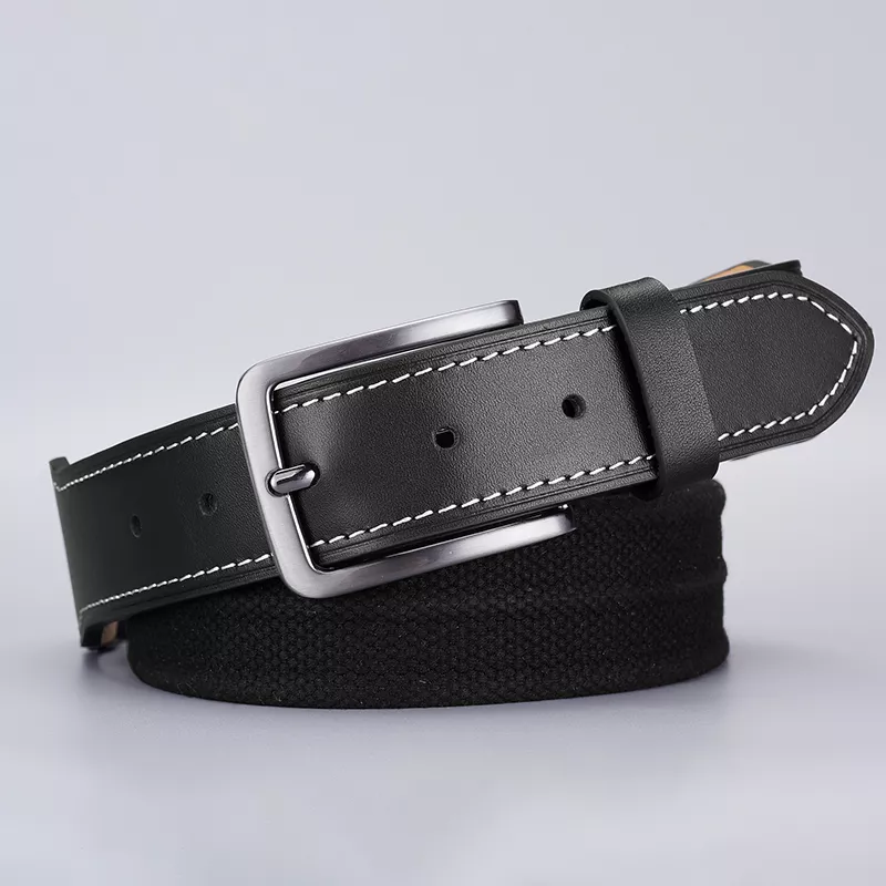 Classic Men's Canvas Tactical Belt with Leather Tip - Image 2