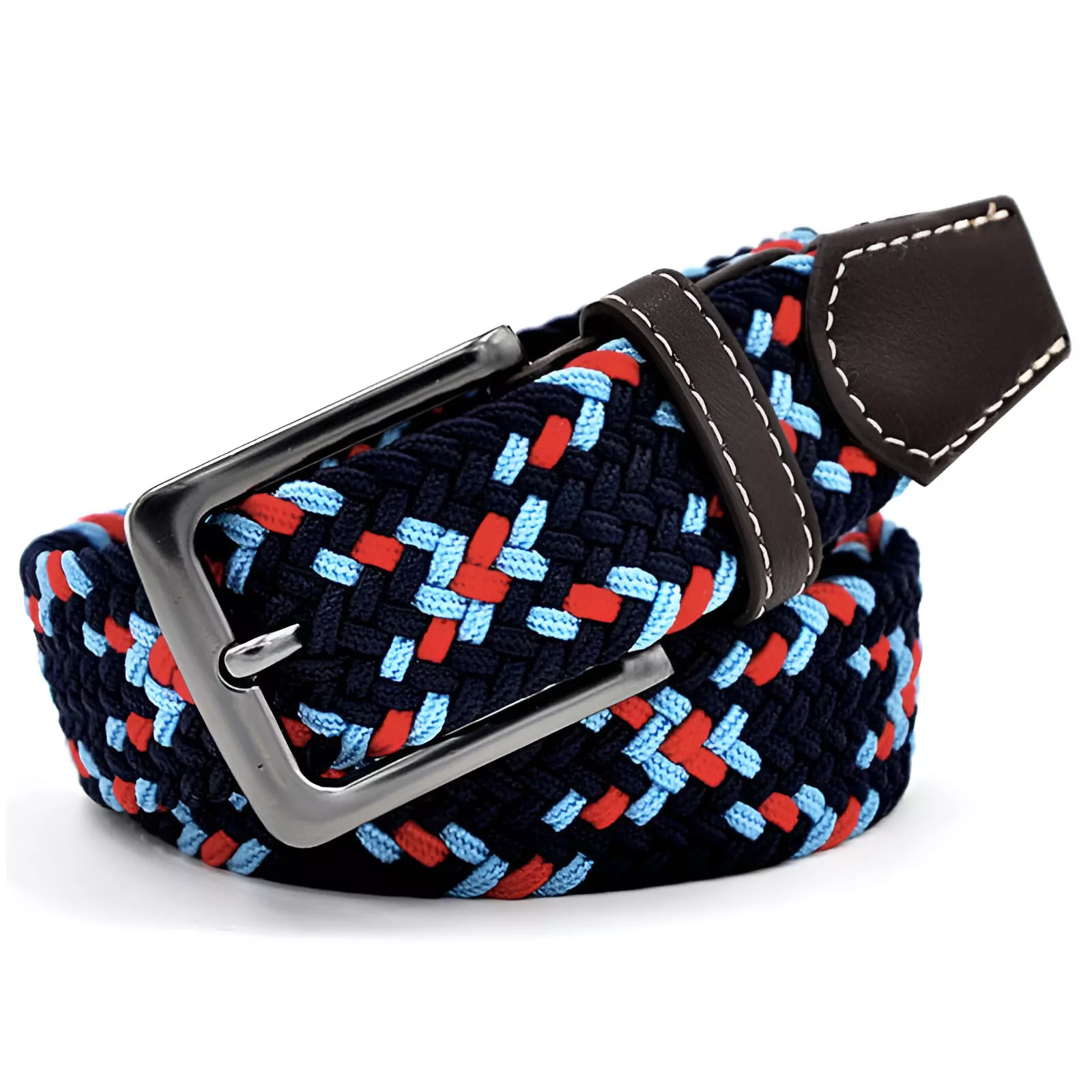 Men's Elastic PU Leather & Canvas Stretch Belt with Zinc Alloy Buckle - Image 2