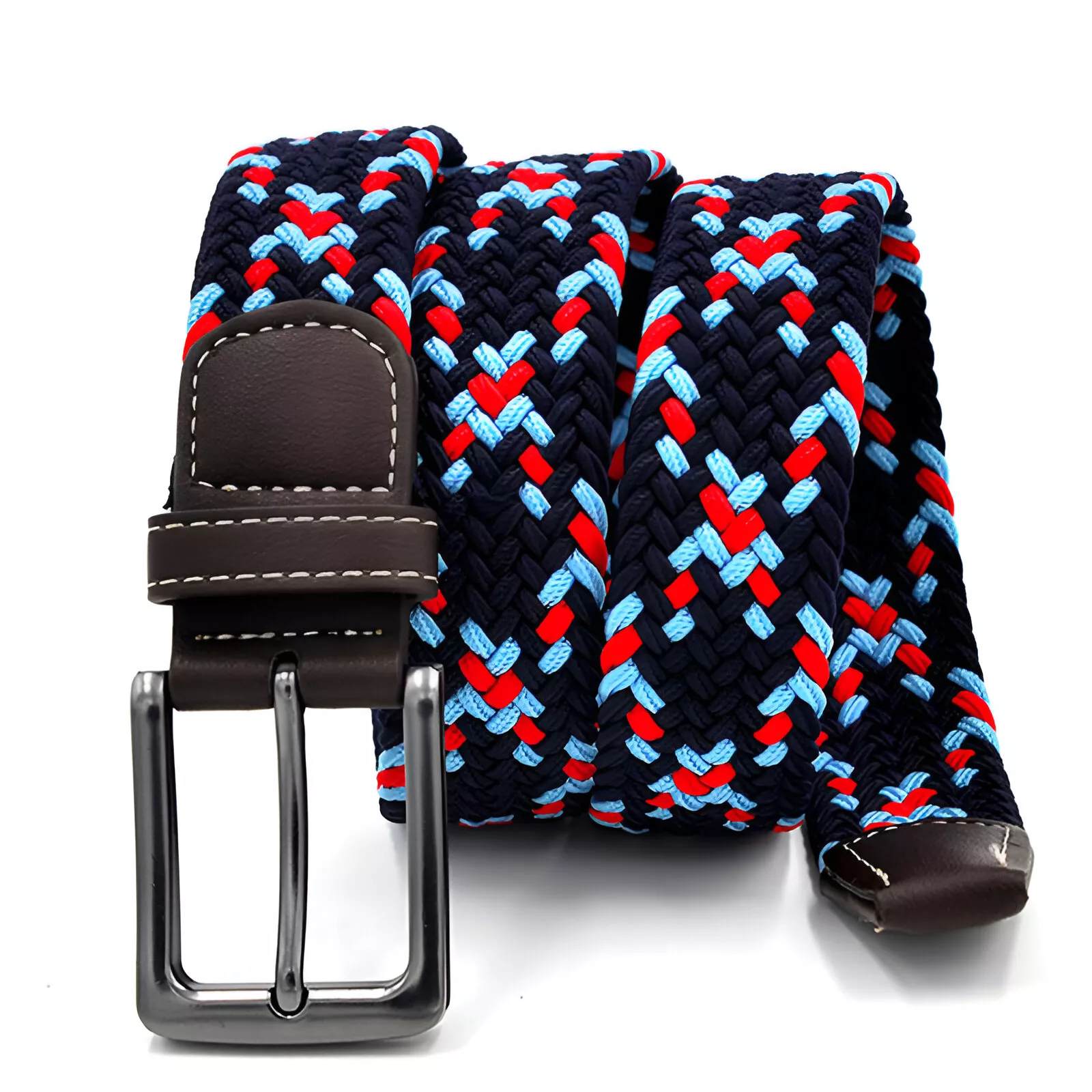 Men's Elastic PU Leather & Canvas Stretch Belt with Zinc Alloy Buckle - Image 4