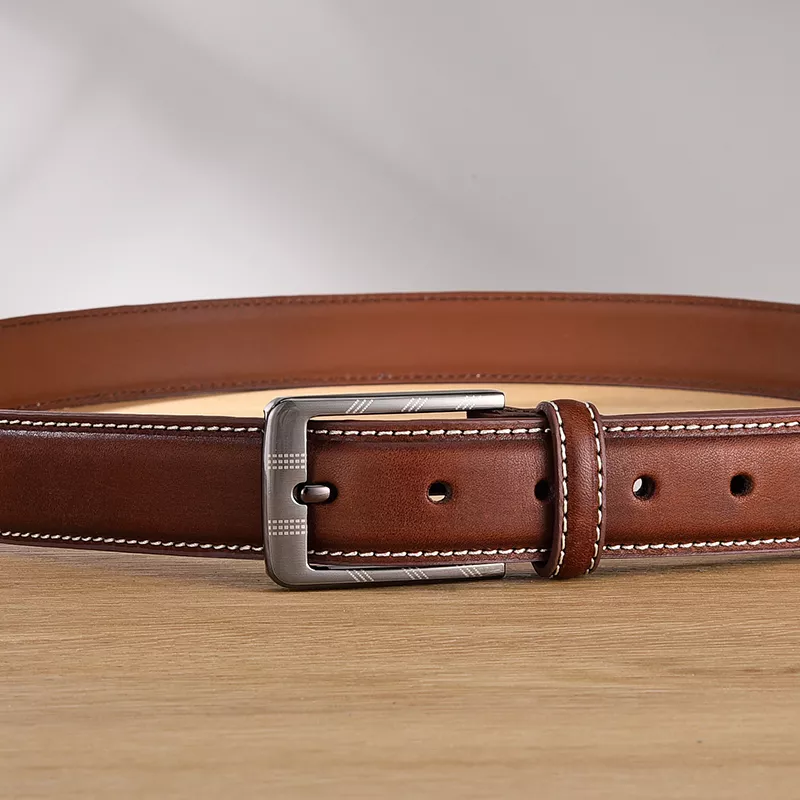 Genuine Leather Casual Belt for Men with Vintage Pin Buckle - Image 4