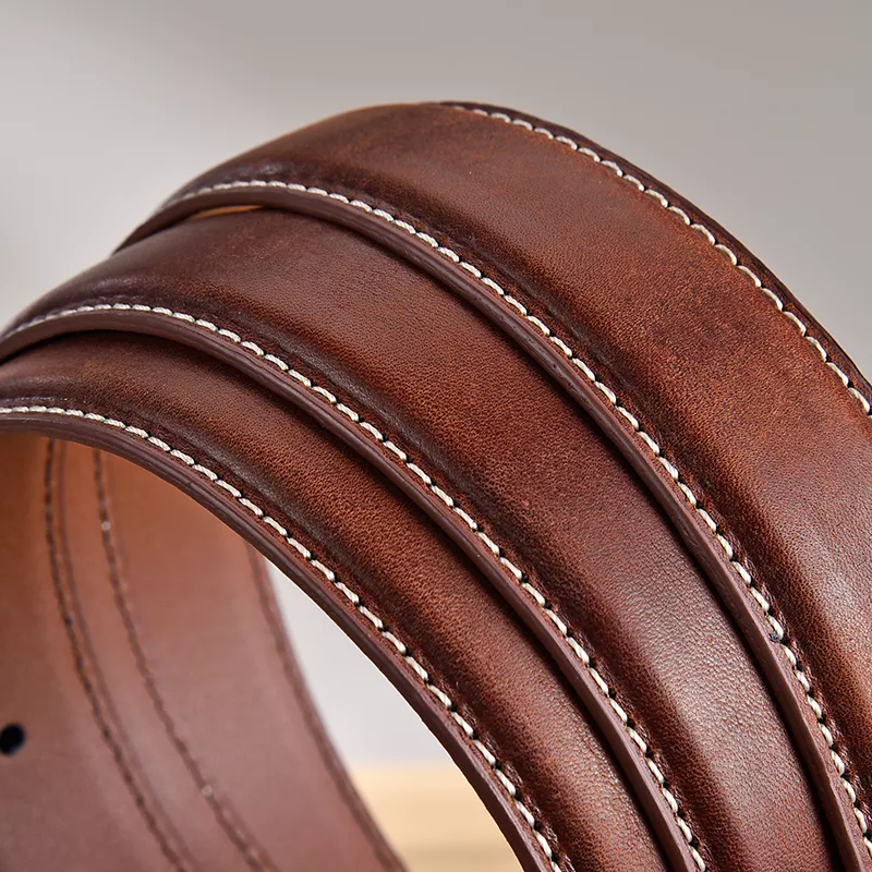 Genuine Leather Casual Belt for Men with Vintage Pin Buckle - Image 3