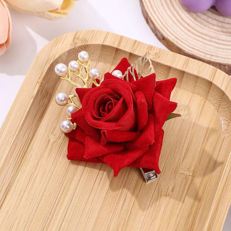 Bohemian Rose Flower Pearl Hair Clip for Women – Elegant Sweet Lady Style
