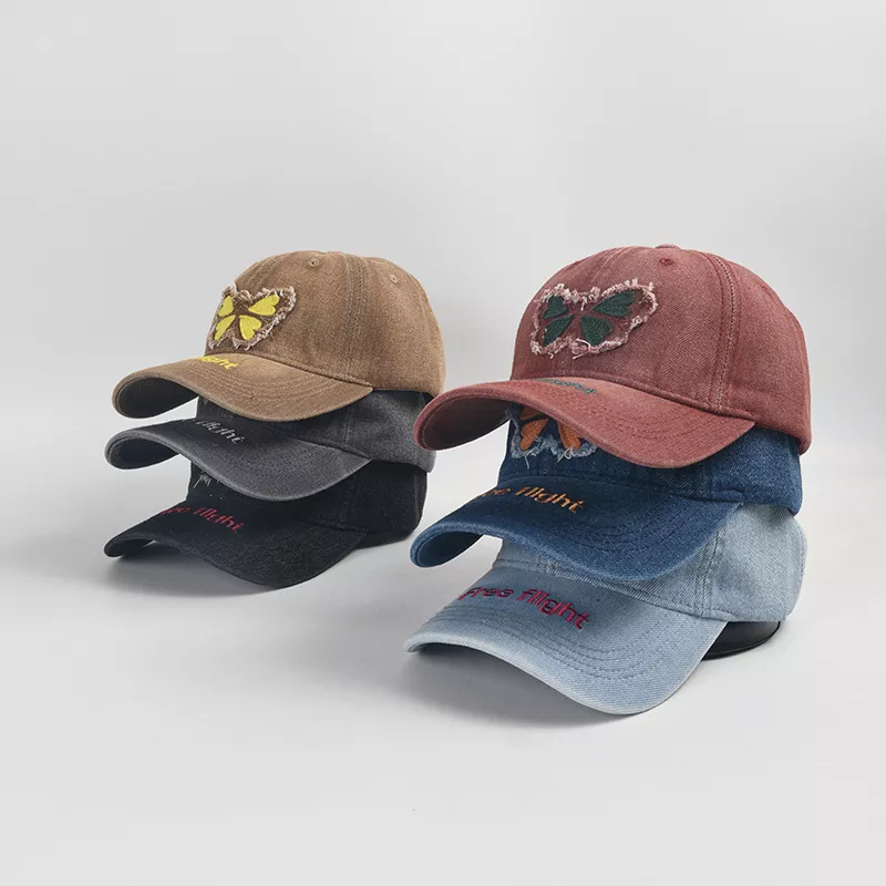 Butterfly Patchwork Denim Baseball Cap - Casual Adjustable Hat - Image 5