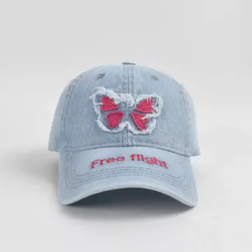 Butterfly Patchwork Denim Baseball Cap - Casual Adjustable Hat