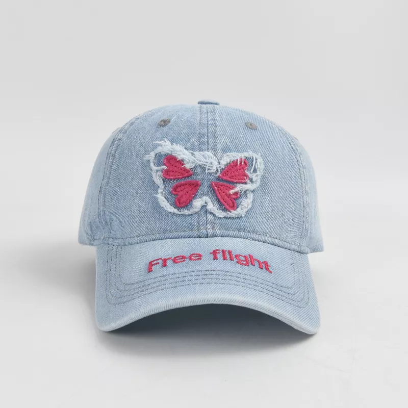 Butterfly Patchwork Denim Baseball Cap - Casual Adjustable Hat - Image 2