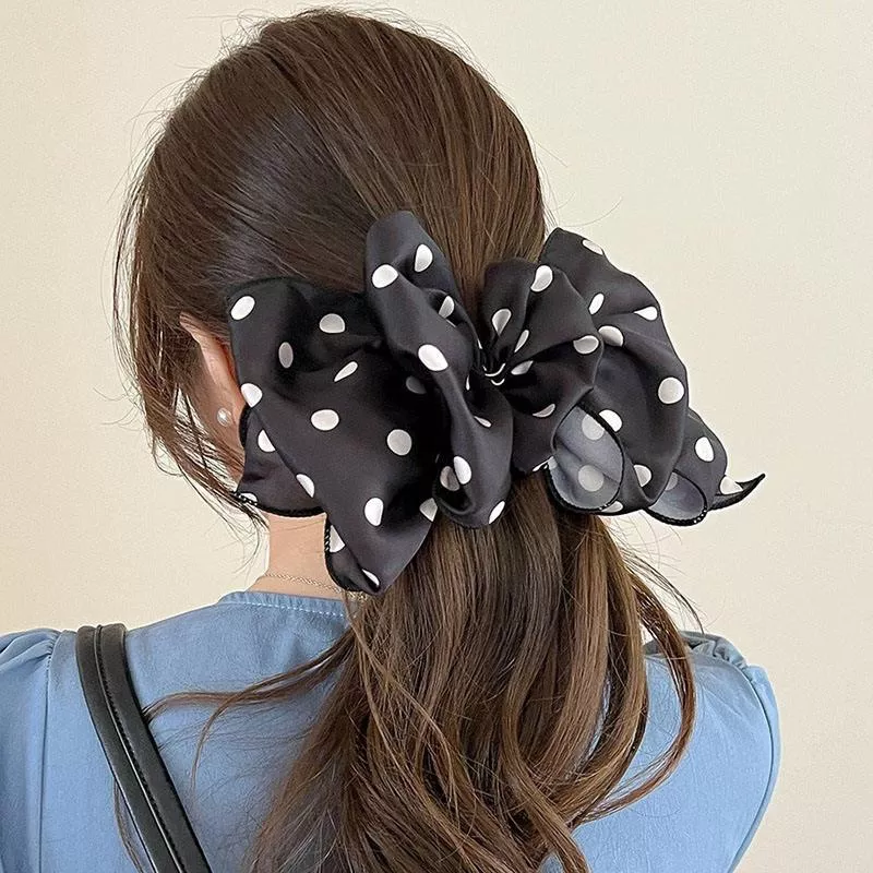 Elegant Polka Dot Bow Hair Clip for Women