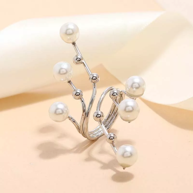 Vintage White Pearl Geometric Double Layer Ring - Image 5