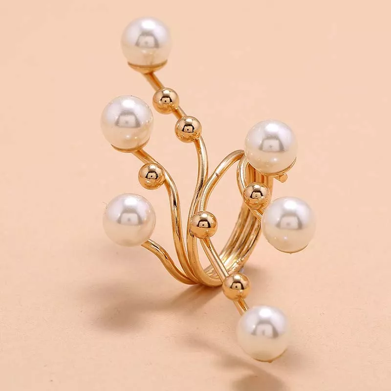 Vintage White Pearl Geometric Double Layer Ring - Image 4