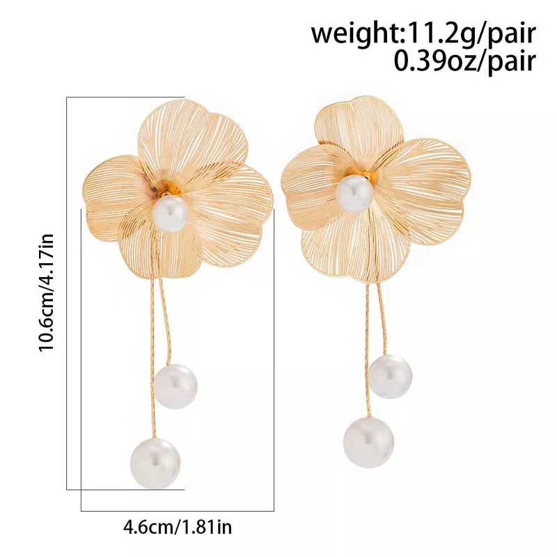 Fashion Flower Petal Long Tassel Drop Earrings with Imitation Pearl Pendant - Image 7
