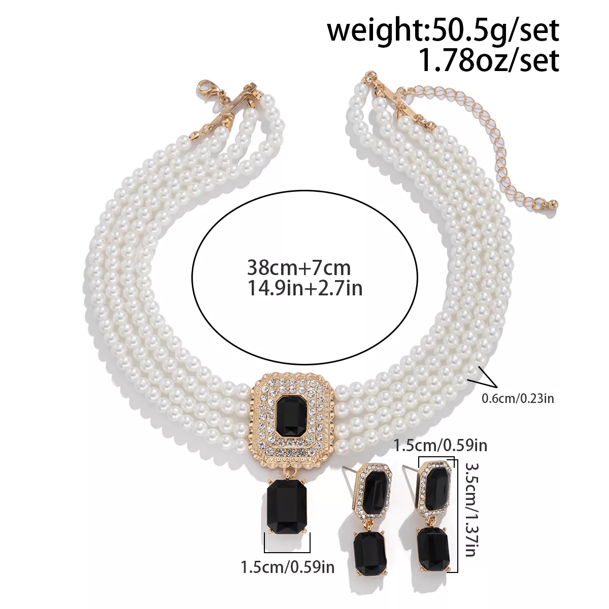 Elegant Multilayer Pearl Chain Necklace & Rhinestone Earrings Set - Image 6