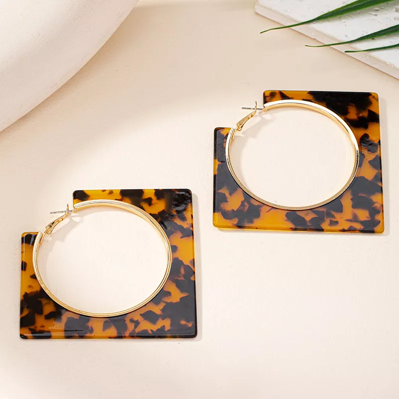 Trendy Acrylic Black Leopard Print Square Hoop Earrings - Image 7