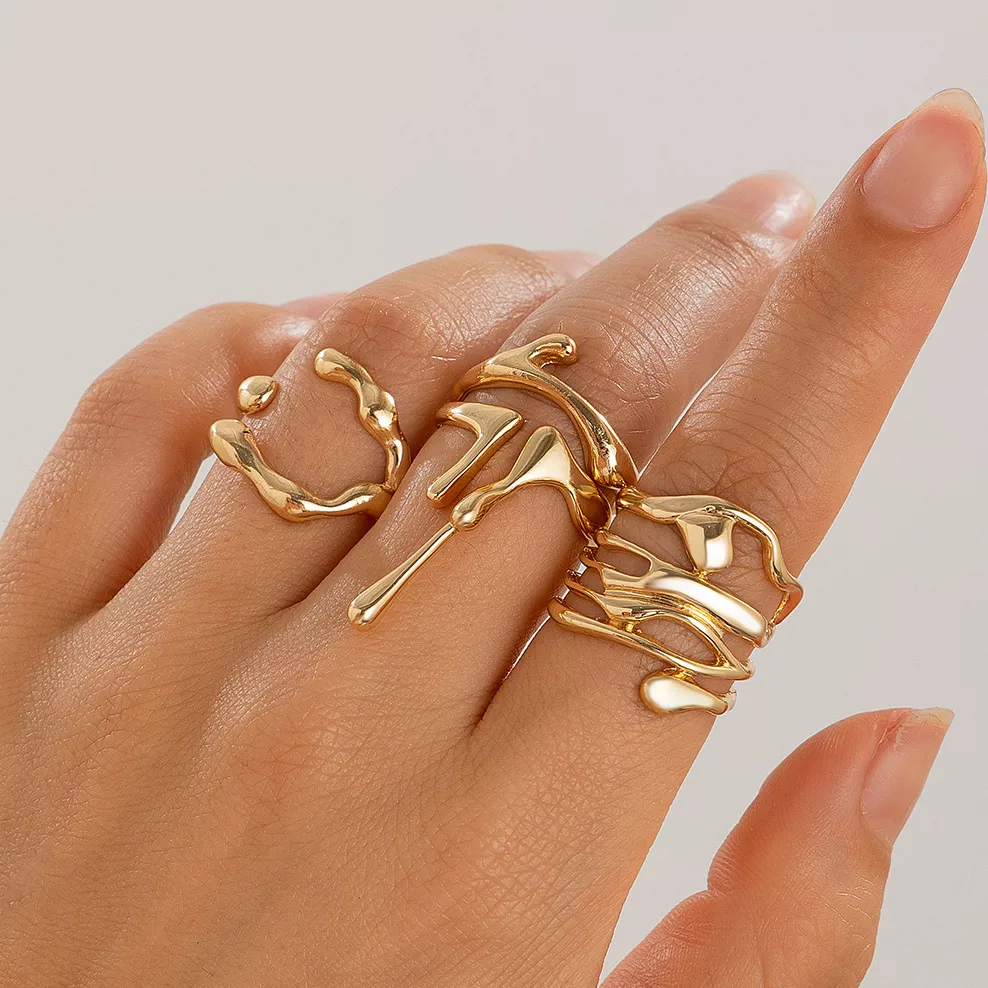 4-Piece Vintage Adjustable Gothic Lava Rings Set - Image 3