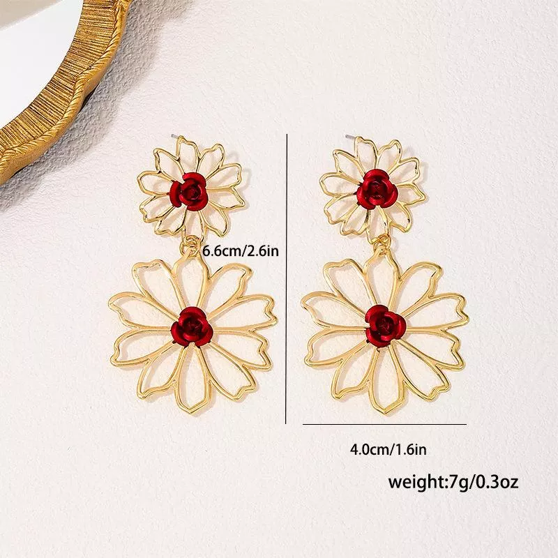 Vintage Gold Hollow Flower Drop Earrings – Geometric Skeleton Design - Image 6