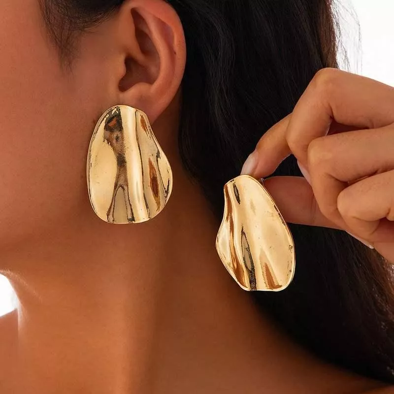 Creative Irregular Folded Metal Stud Earrings – Punk Geometric Fashion Jewelry