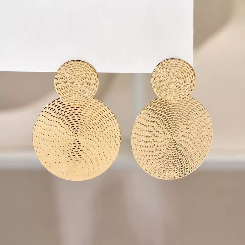 Bohemian Gold Round Drop Earrings - Image 4
