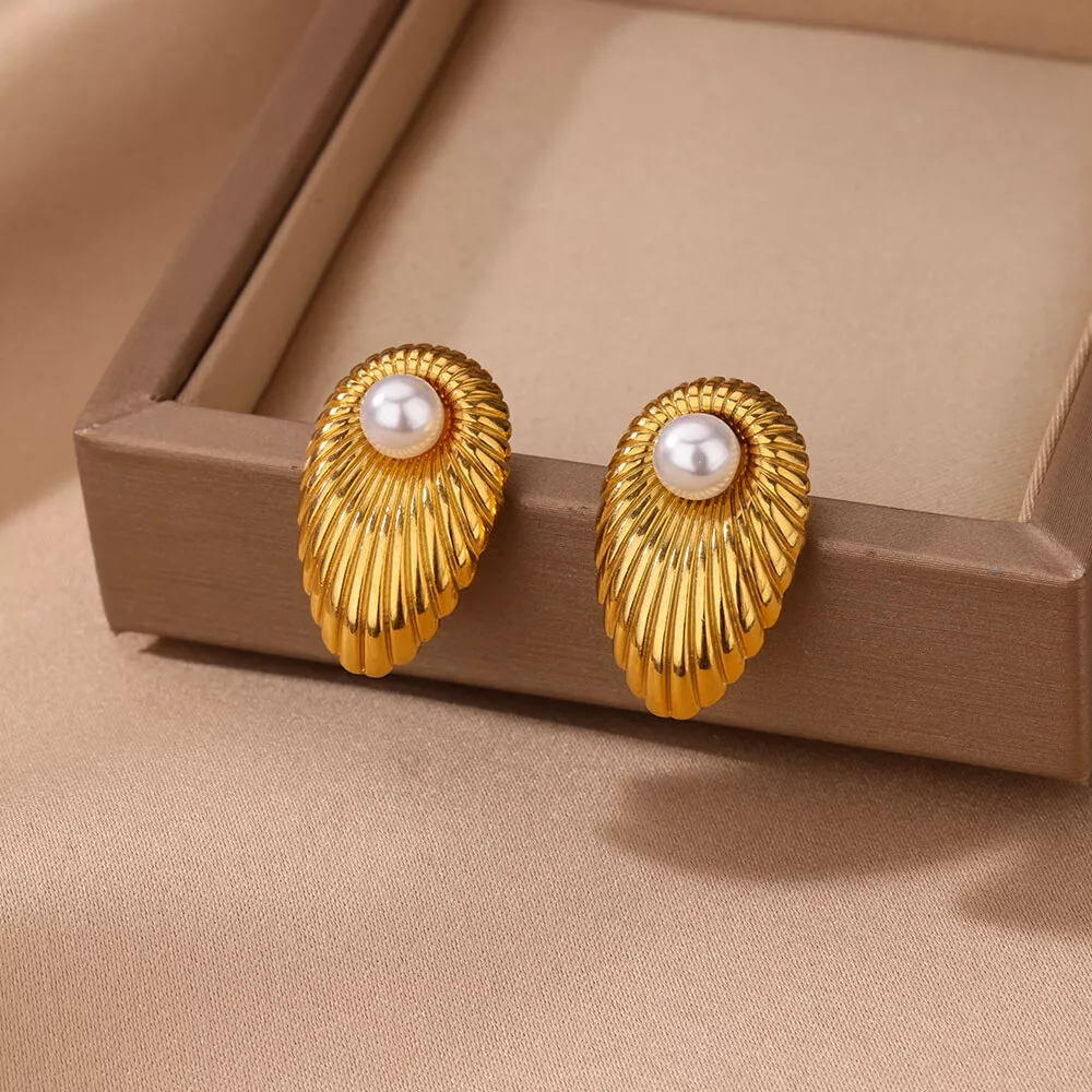 Elegant Shell Pearl Stud Earrings - Image 2