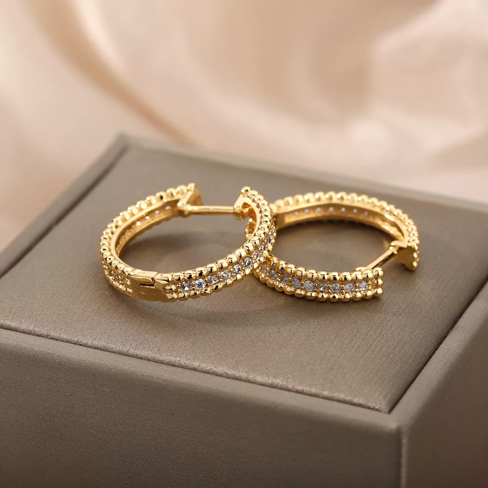 Gold Stainless Steel Round Hoop Earrings for Women - Image 4