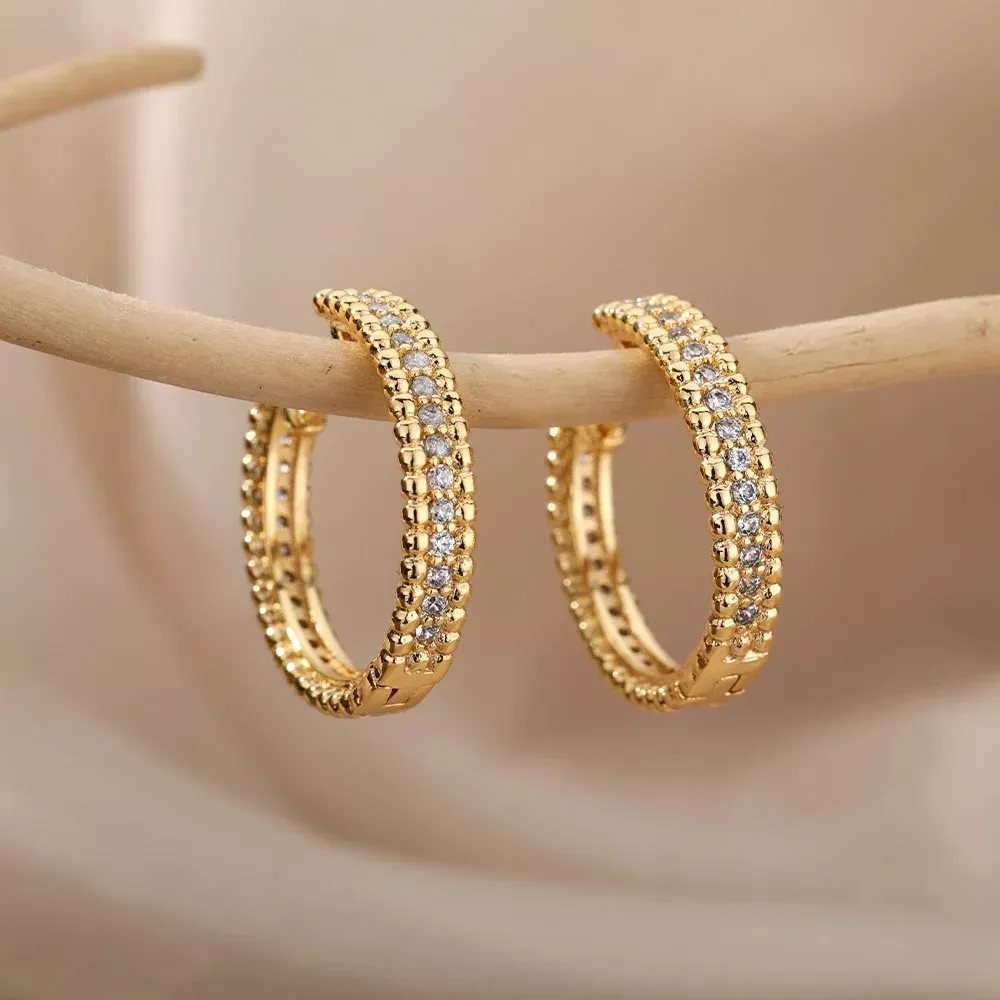 Gold Stainless Steel Round Hoop Earrings for Women