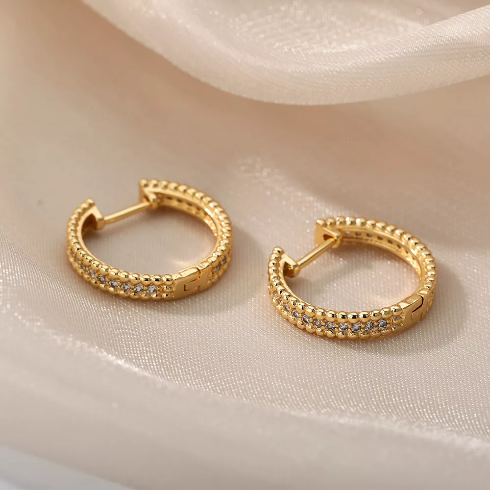 Gold Stainless Steel Round Hoop Earrings for Women - Image 3