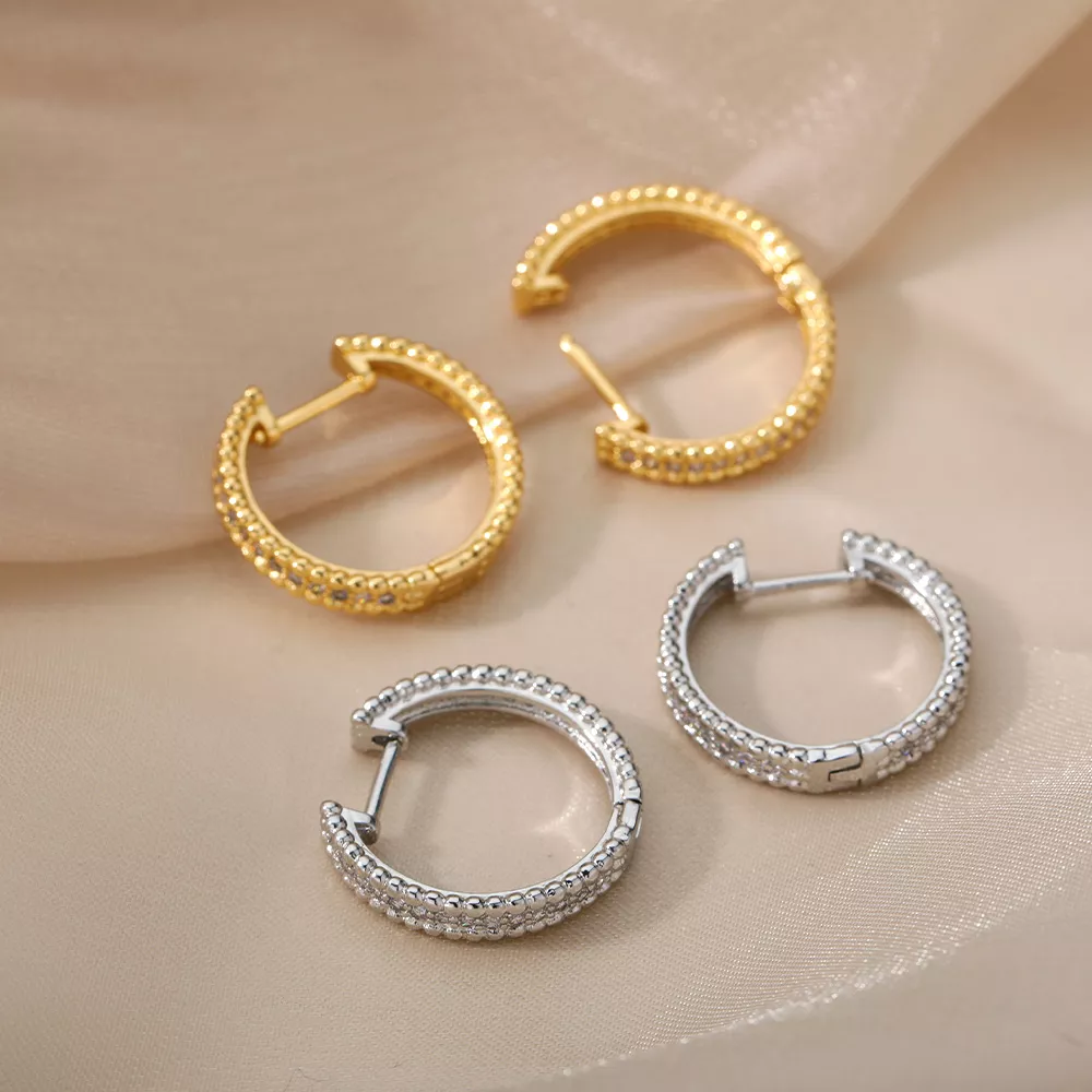 Gold Stainless Steel Round Hoop Earrings for Women - Image 6