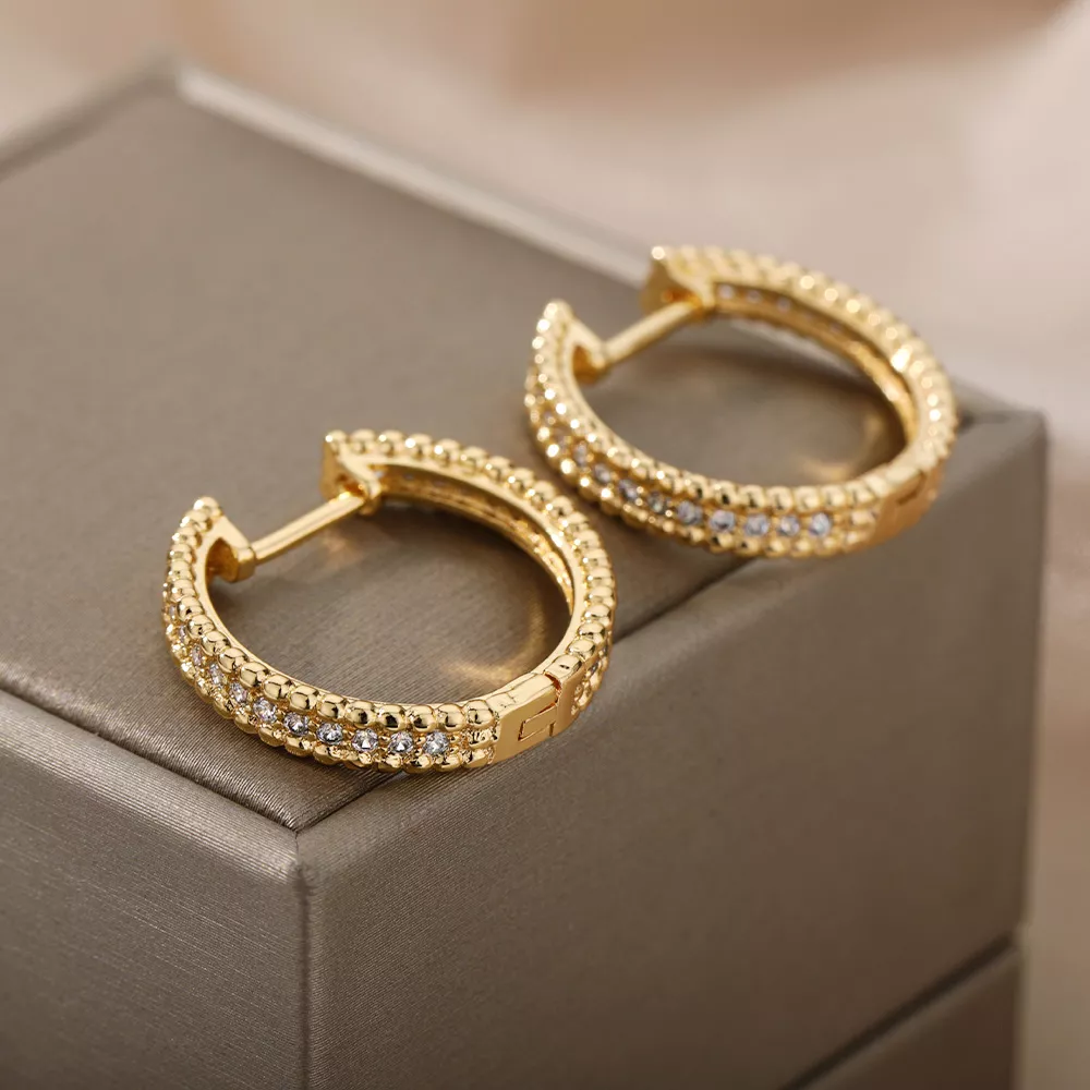 Gold Stainless Steel Round Hoop Earrings for Women - Image 2