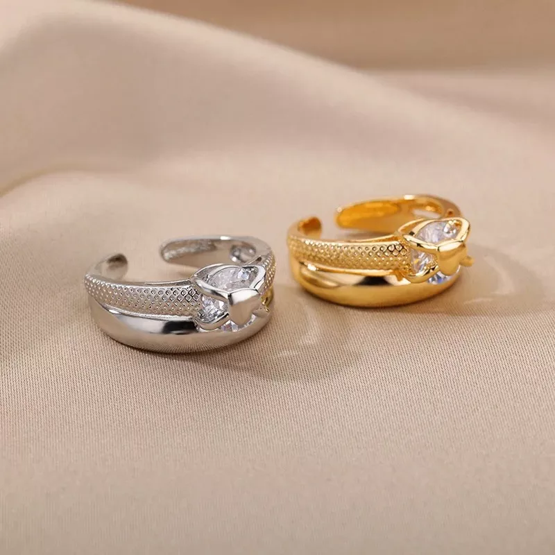 Elegant Gold-Tone Adjustable Heart Ring